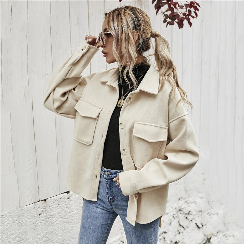 Lapel Single-breasted Thick Solid Color Shirt Woolen Cloth - cristishop