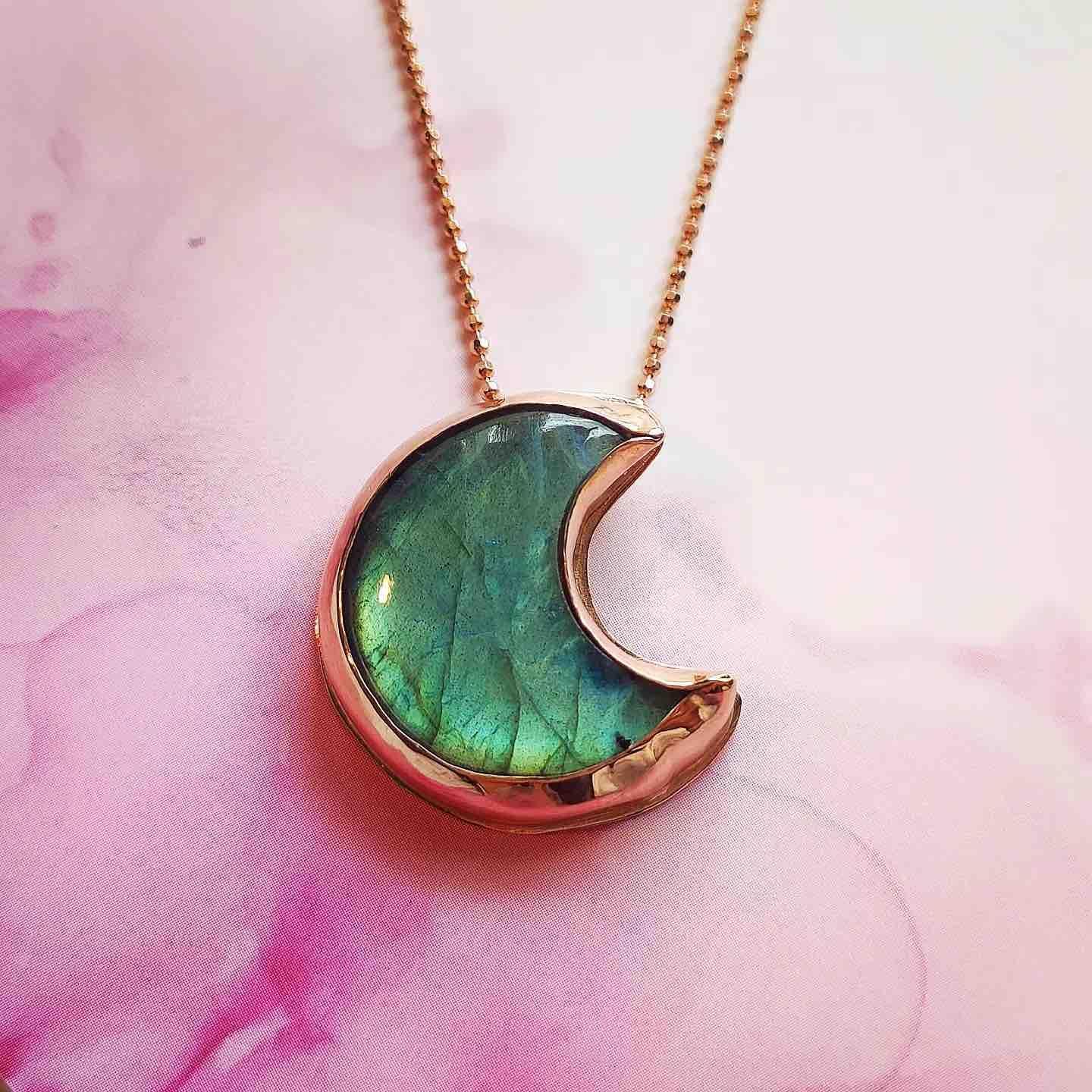 Labradorite Moon Pendant