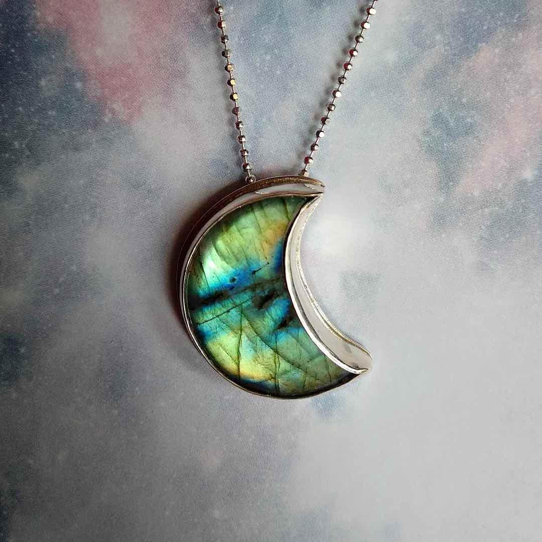 Labradorite Moon Pendant