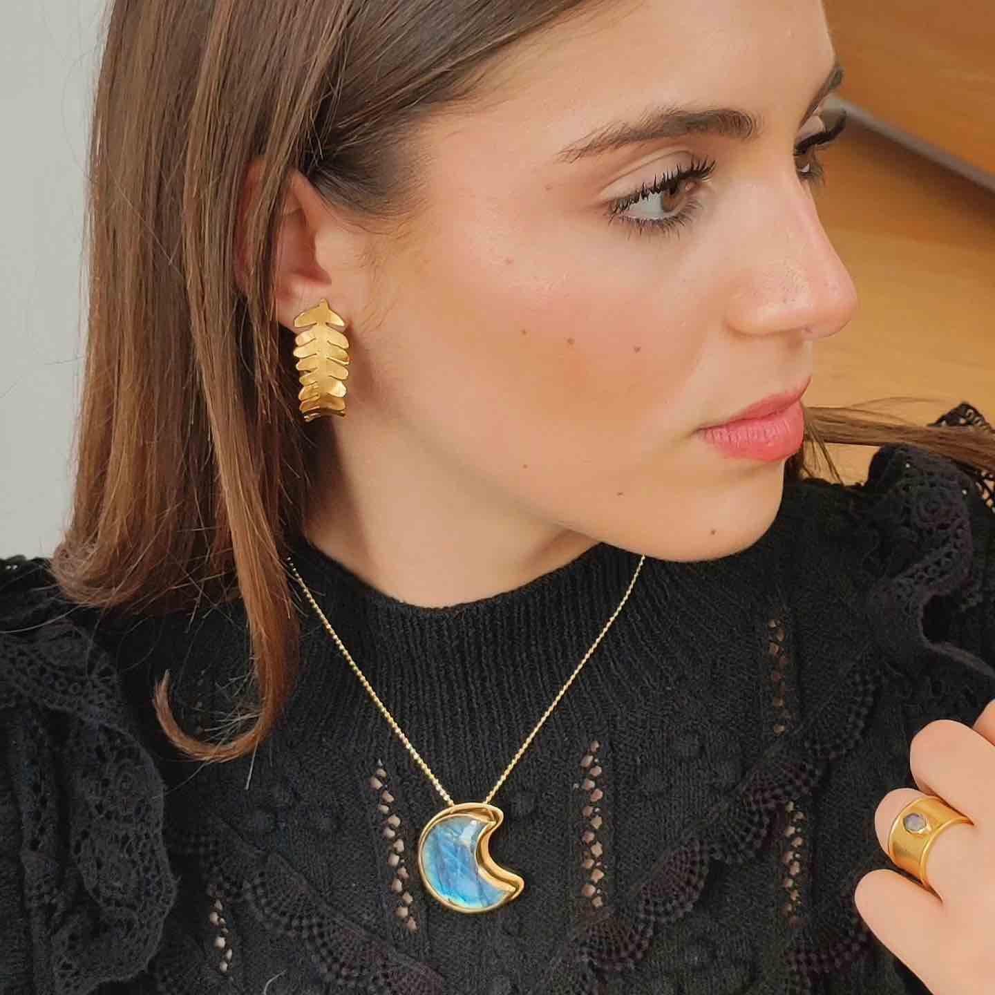 Labradorite Moon Pendant