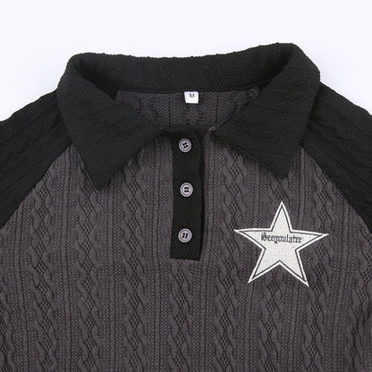 Fried Dough Twist Textured Star Cloth Hollow Knit Top - cristishop