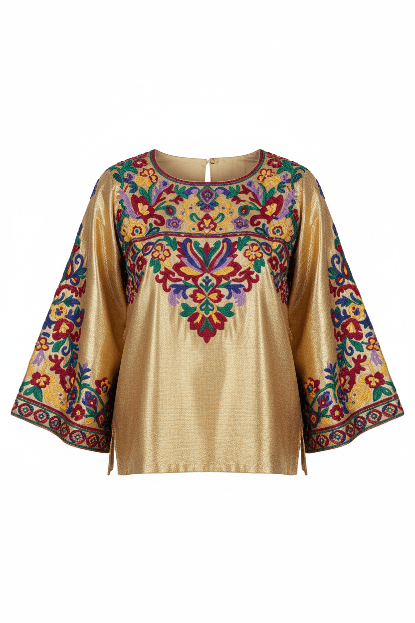 Blusa Dorada con Bordado Multicolor – Oro & Alma - cristishop