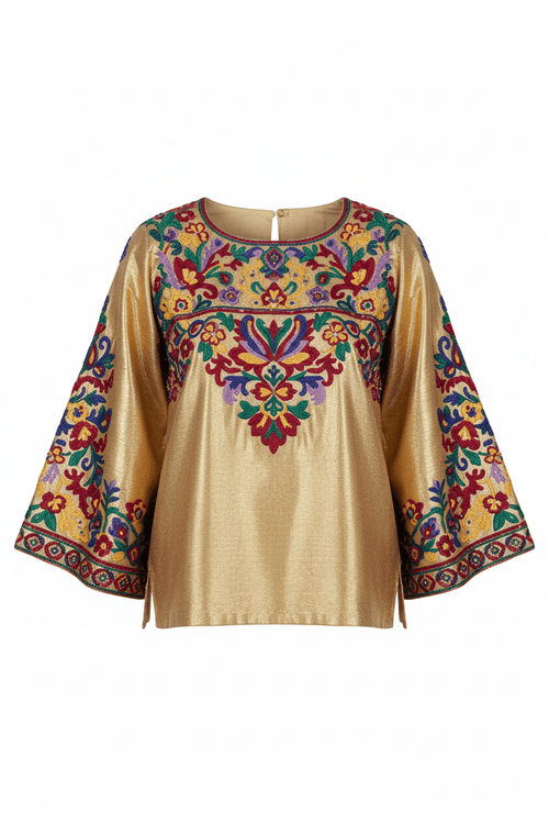 Blusa Dorada con Bordado Multicolor – Oro & Alma - cristishop