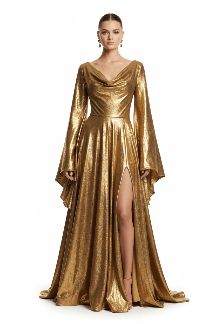 Vestido Largo Dorado – Colección Oro & Alma - cristishop