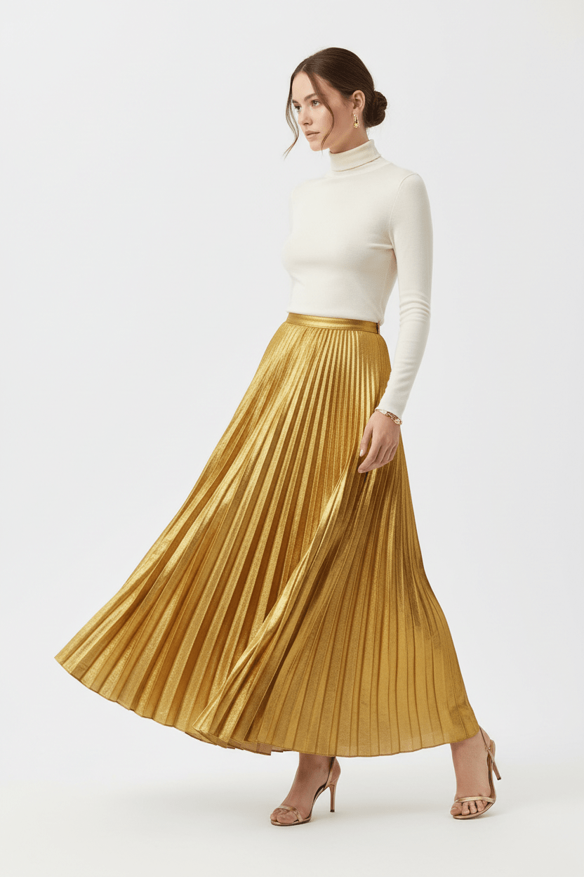 Falda Larga Dorada Plisada – Oro & Alma - cristishop